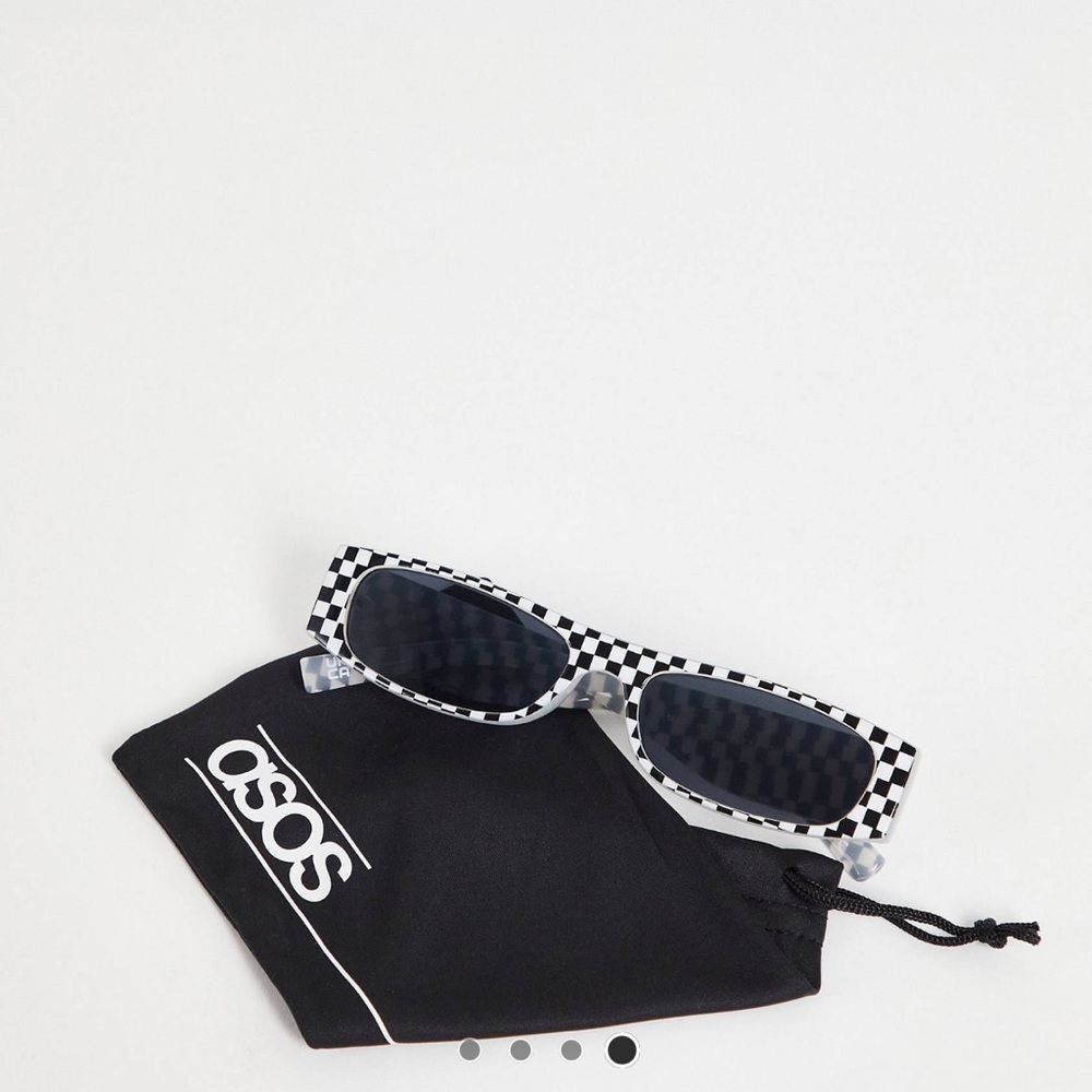Asos design mini rectangle sunglasses with mini checkboard design.